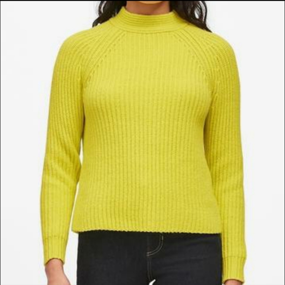 NWT Banana Republic Neon Yellow Chunky High Neck Sweater Sz M
